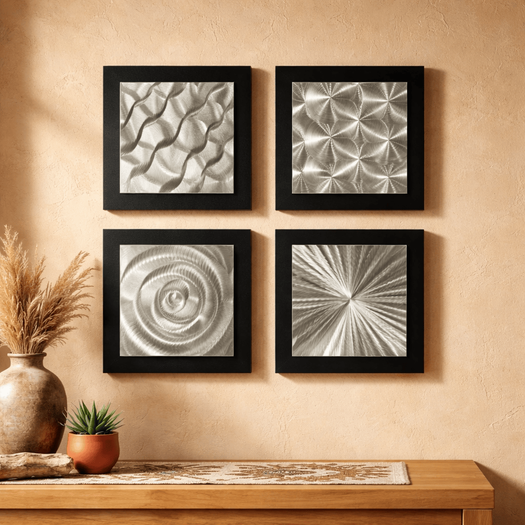 Four Elements - 4-Panel Framed Metal Wall Art Set 12"x12" Each