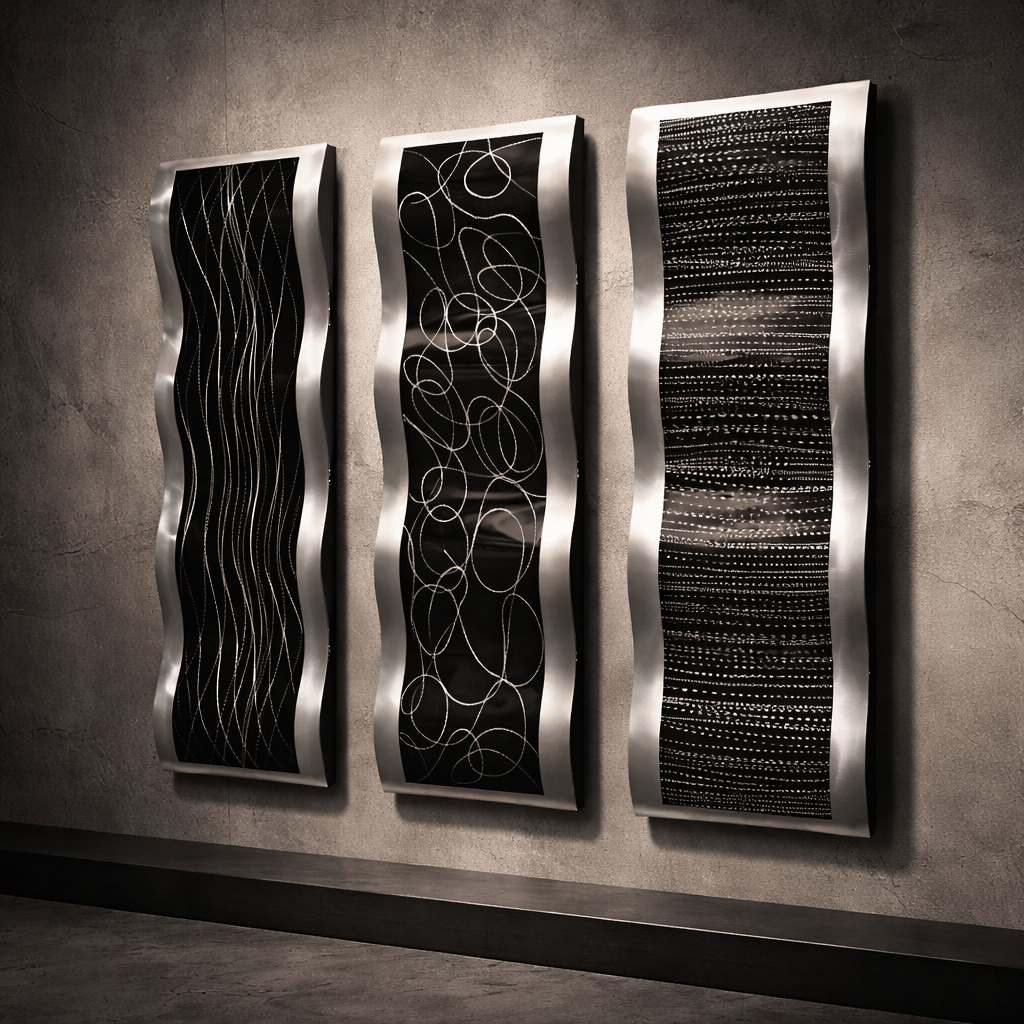 Midnight Current - Metal Wall Art Triptych 10"x32" (each)
