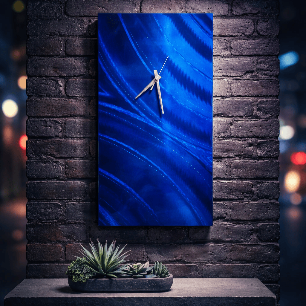 Azure Drift - Metal Wall Clock 11"x24" (c25)