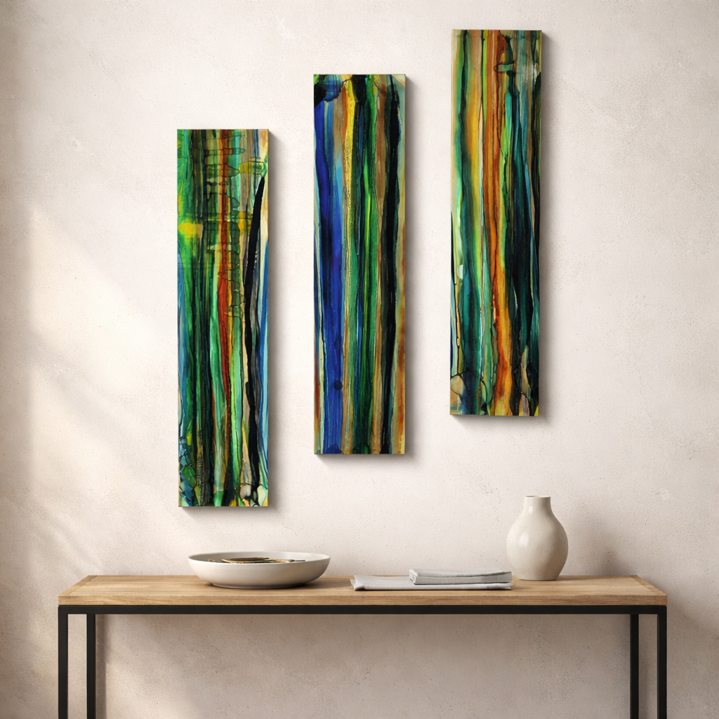 Rainforest Trio - 3-Panel Metal Wall Art 6"x24" (each) gem p24
