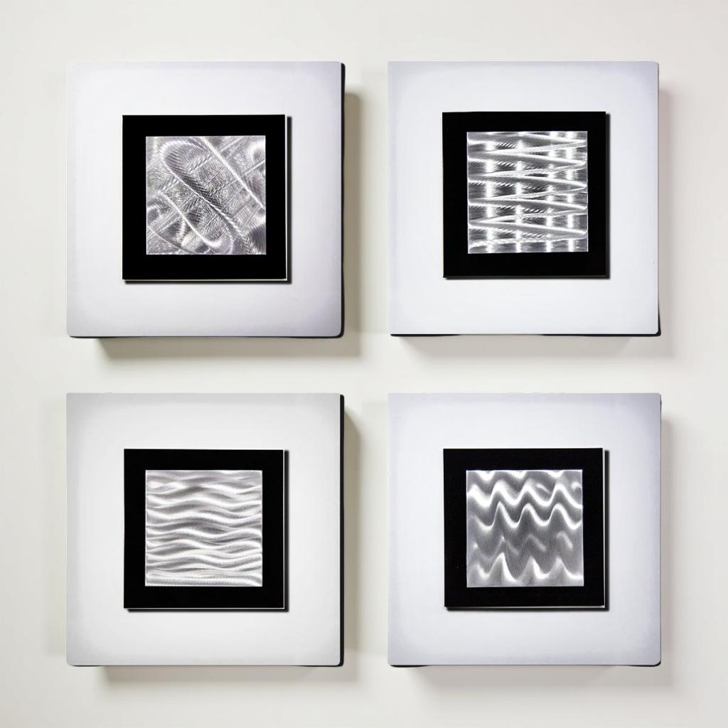 Platinum Whispers - 4-Piece Metal Wall Art Set 12"x12"