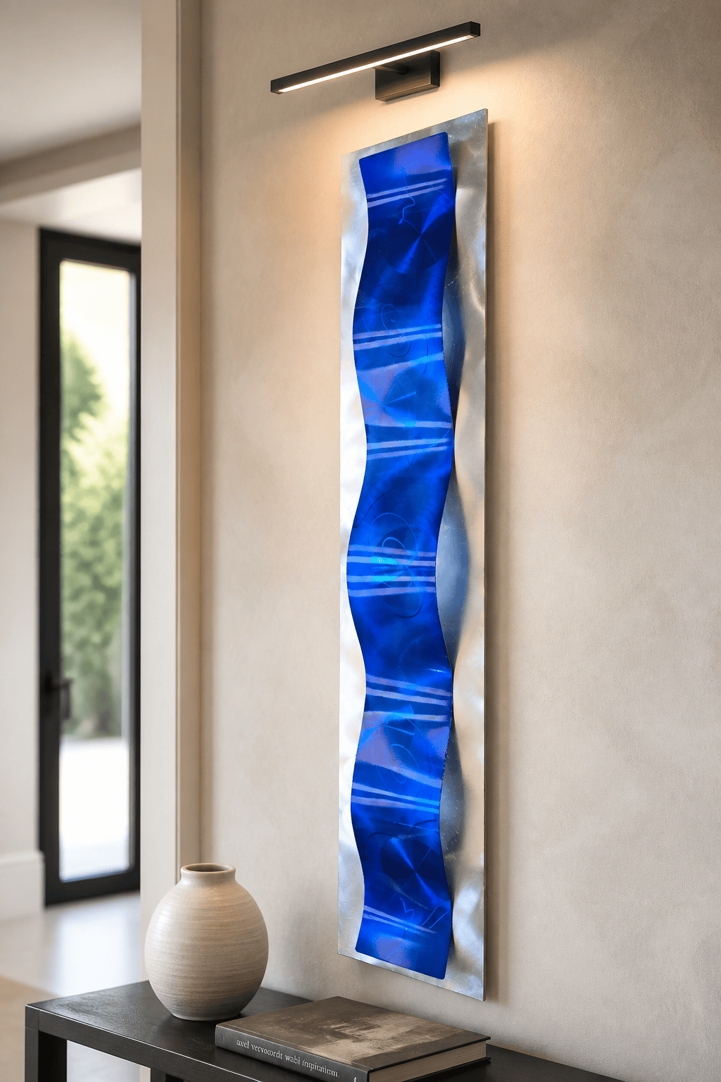 Cobalt Tide - Metal Wave Wall Art 10"x46"