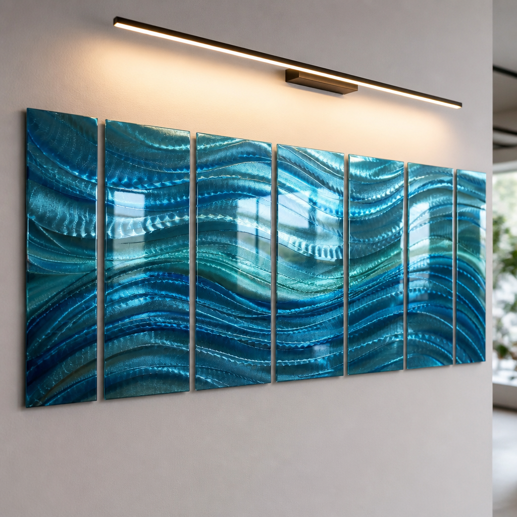 Ocean Drift - 7-Panel Blue Metal Wall Art 24"x68"