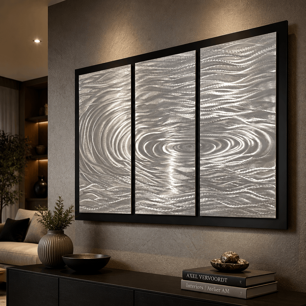 The Current - Three-Panel Brushed Aluminum Wall Art 40"x27"