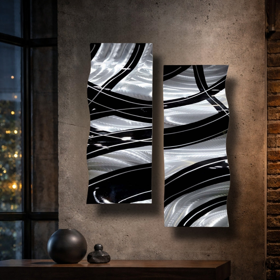 Midnight Crossing - Metal Wave Wall Art Set of 2 (12"x23" each) (gem w 34)