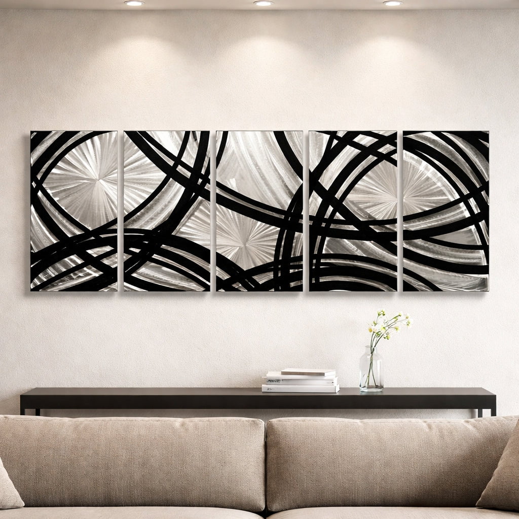 Orbital Weave - 5-Panel Metal Wall Art 64"x24"