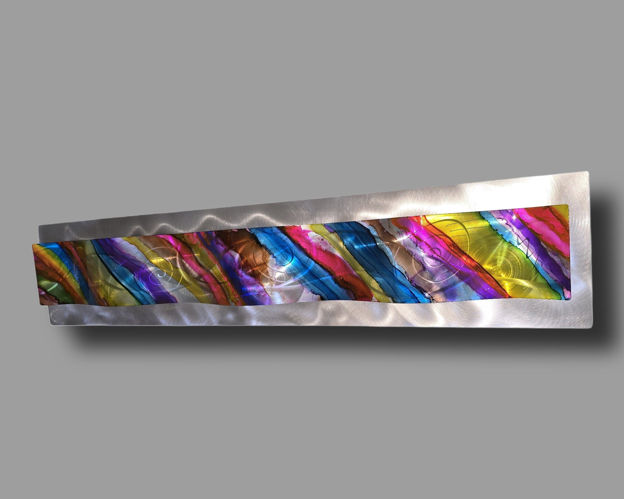 Rainbow Drift - Metal Wave Wall Art 47"x10"