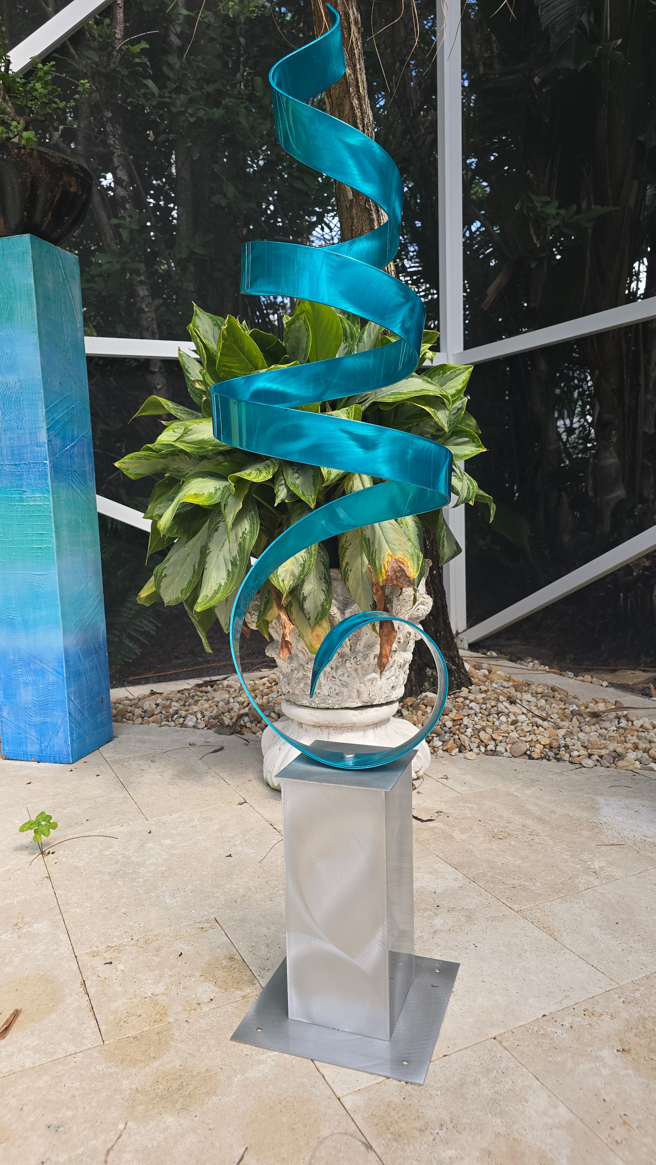 Azure Ascension - Turquoise Metal Spiral Sculpture