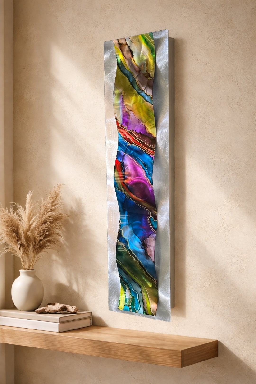 Vivid Cascade - Metal Wave Wall Art 10"x46"