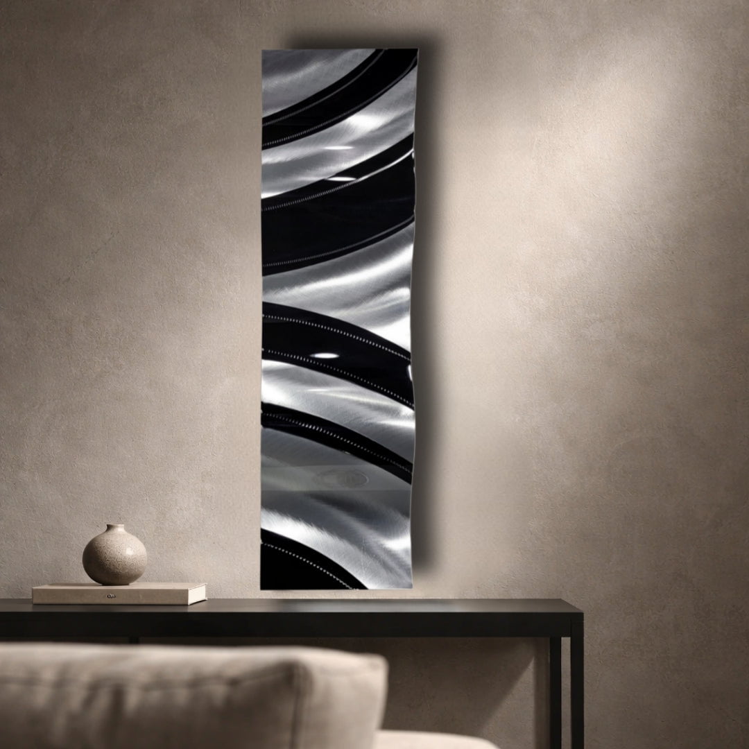 Obsidian Drift - Metal Wave Wall Art 6"x24"