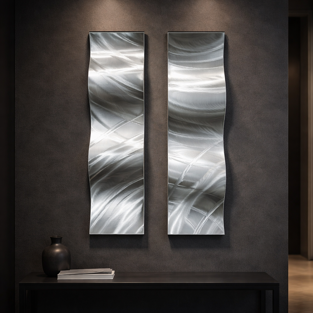 Silver Drift - Metal Wave Wall Art Set of 2 (6"x24" each) (gem w 36)