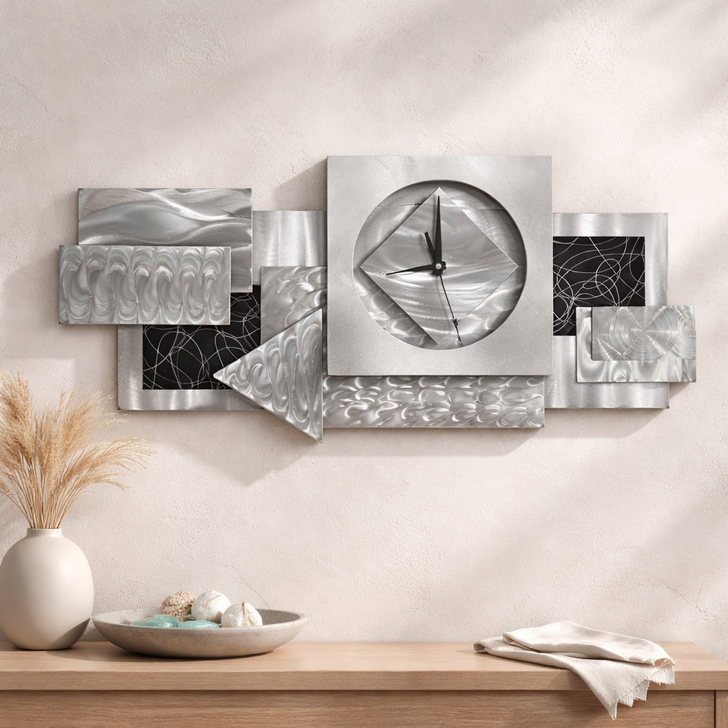 Silent Geometry - Metal Wall Clock 12"x36" (reunited)