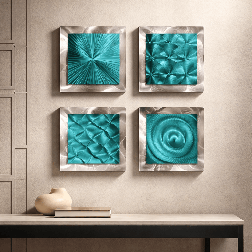 Tidal Sanctuary - 4-Panel Framed Metal Wall Art Set 12"x12" Each