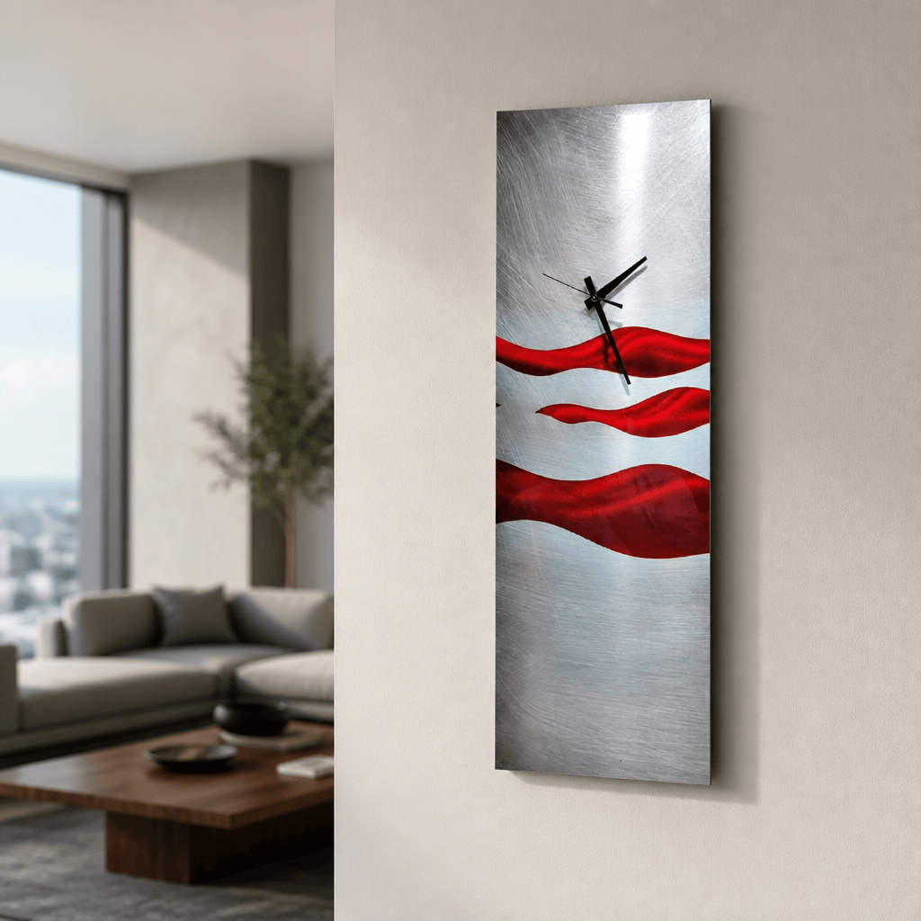 (Scarlet Current) - Metal Wall Clock 8"x24"