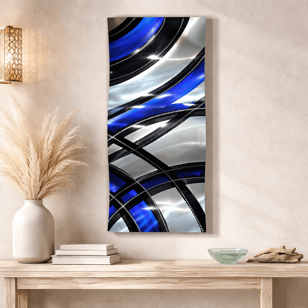 Cobalt Crossing - Metal Wave Wall Art 10"x23" (w225)