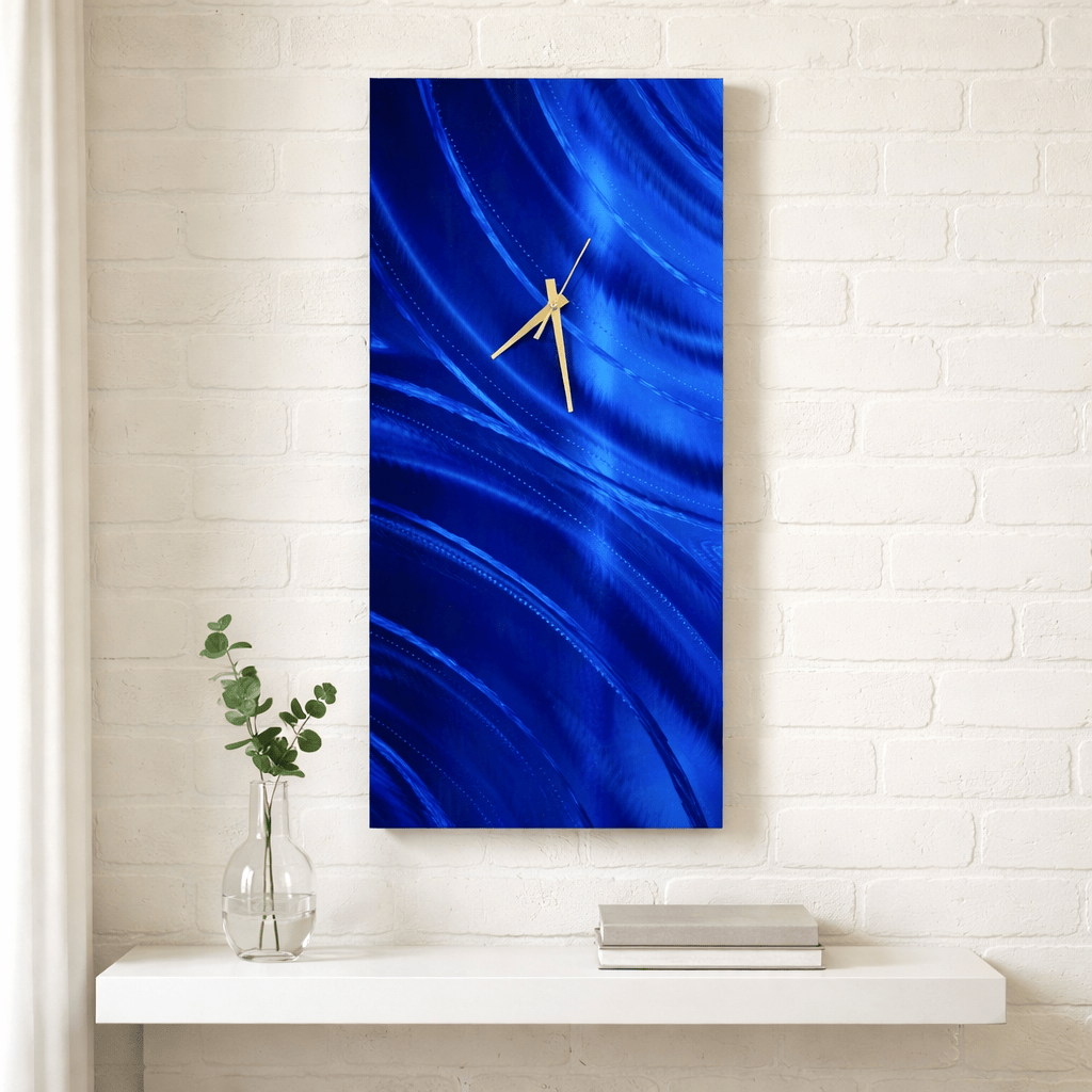 Azure Drift - Metal Wall Clock 11"x24" (c25)