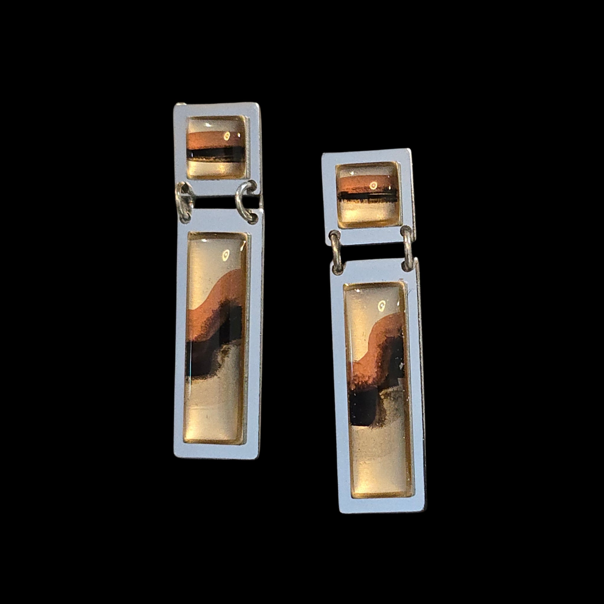 Hand-Painted Square and Rectangle, Earthtone Modern Earrings - Handmade Gifts