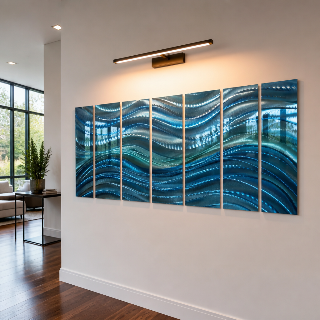 Ocean Drift - 7-Panel Blue Metal Wall Art 24"x68"