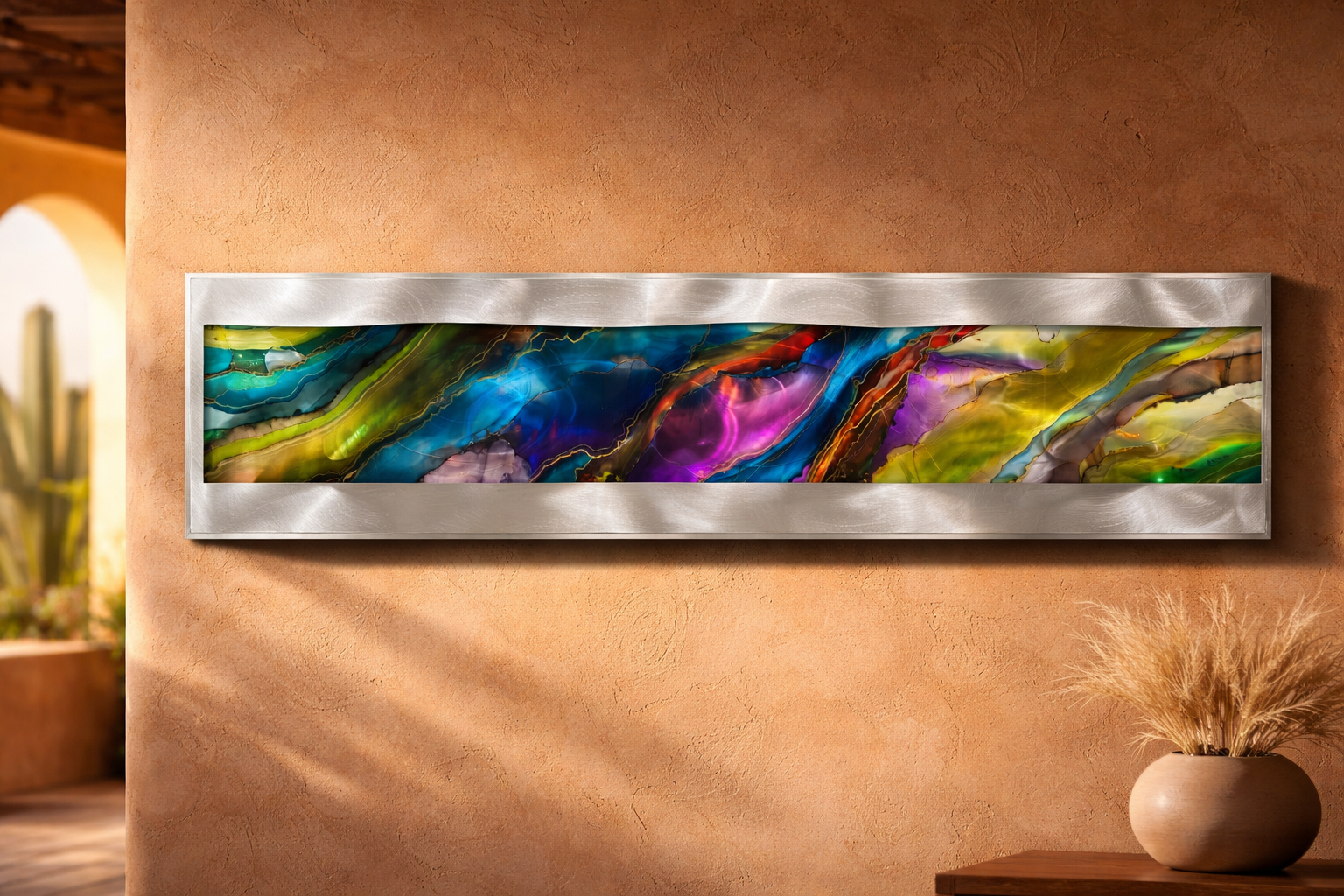 Vivid Cascade - Metal Wave Wall Art 10"x46"