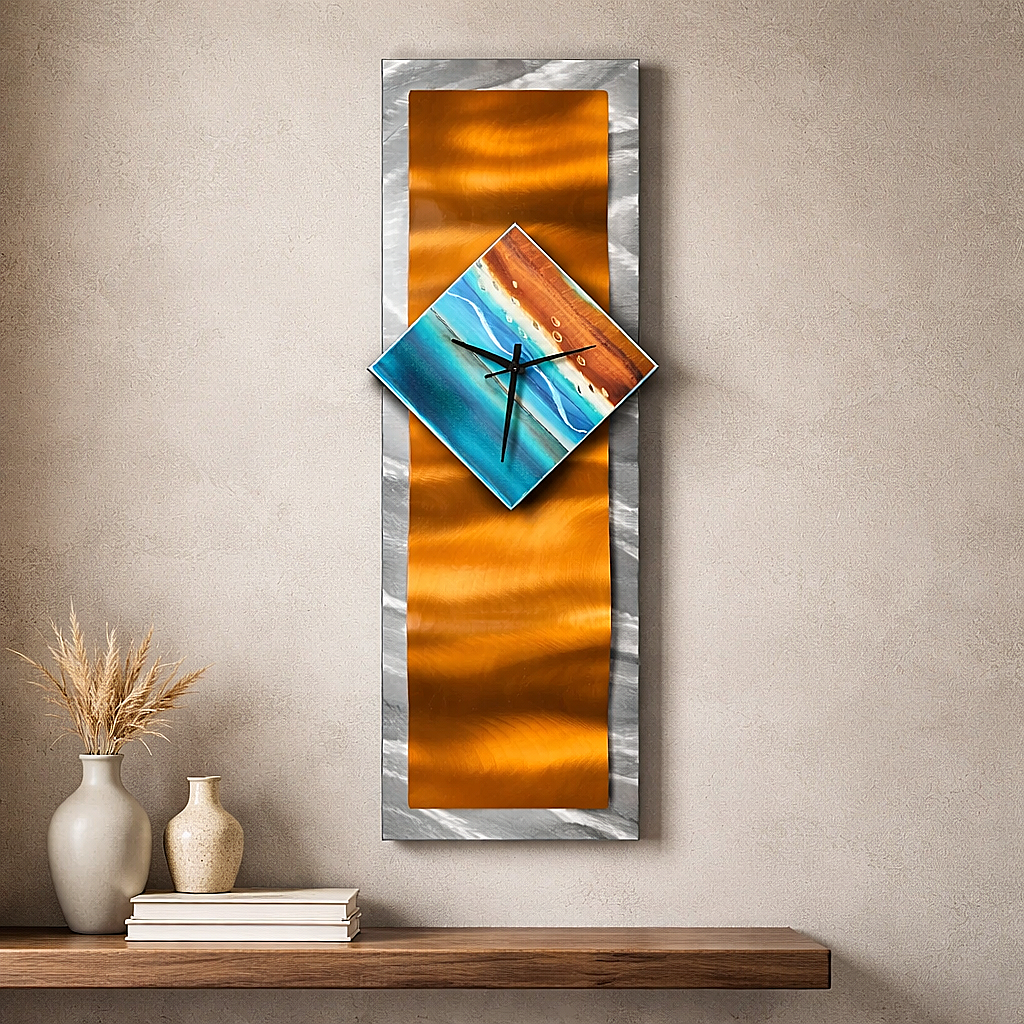 Copper Shoreline - Metal Wall Clock 9"x26"