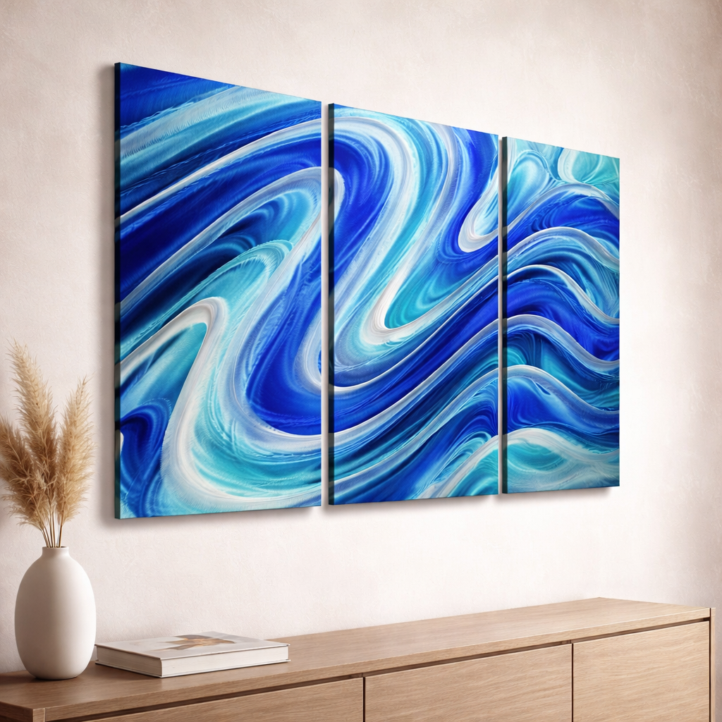 Serenity Pool - 3-Panel Metal Wave Wall Art (24"x38" overall)