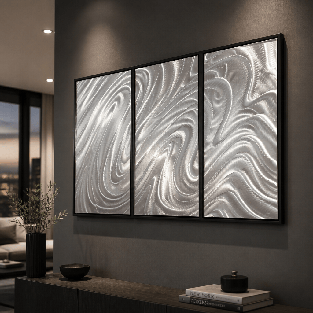 The Current - Three-Panel Brushed Aluminum Wall Art 40"x27"