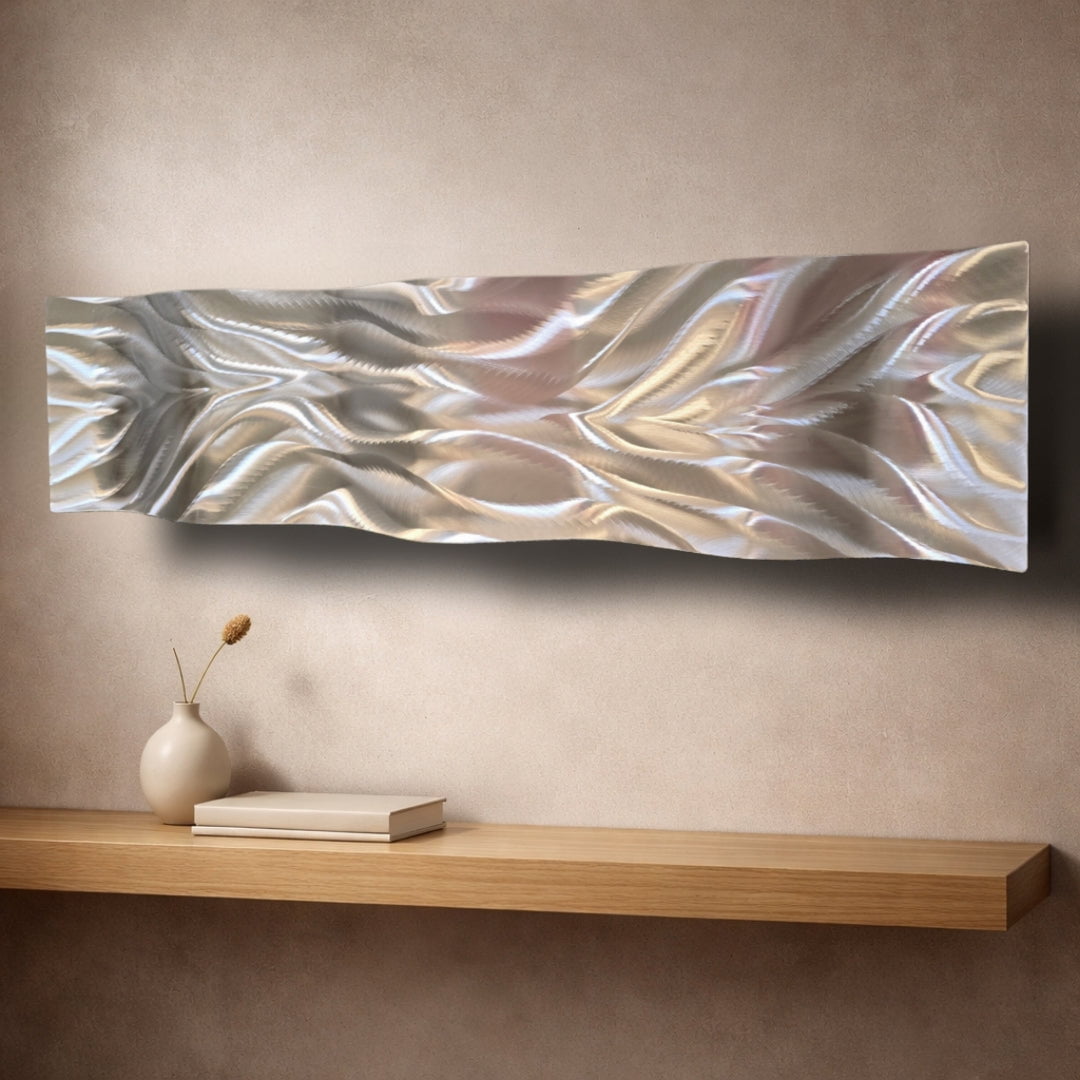 Silver Stillness - Metal Wave Wall Art 10"x46"