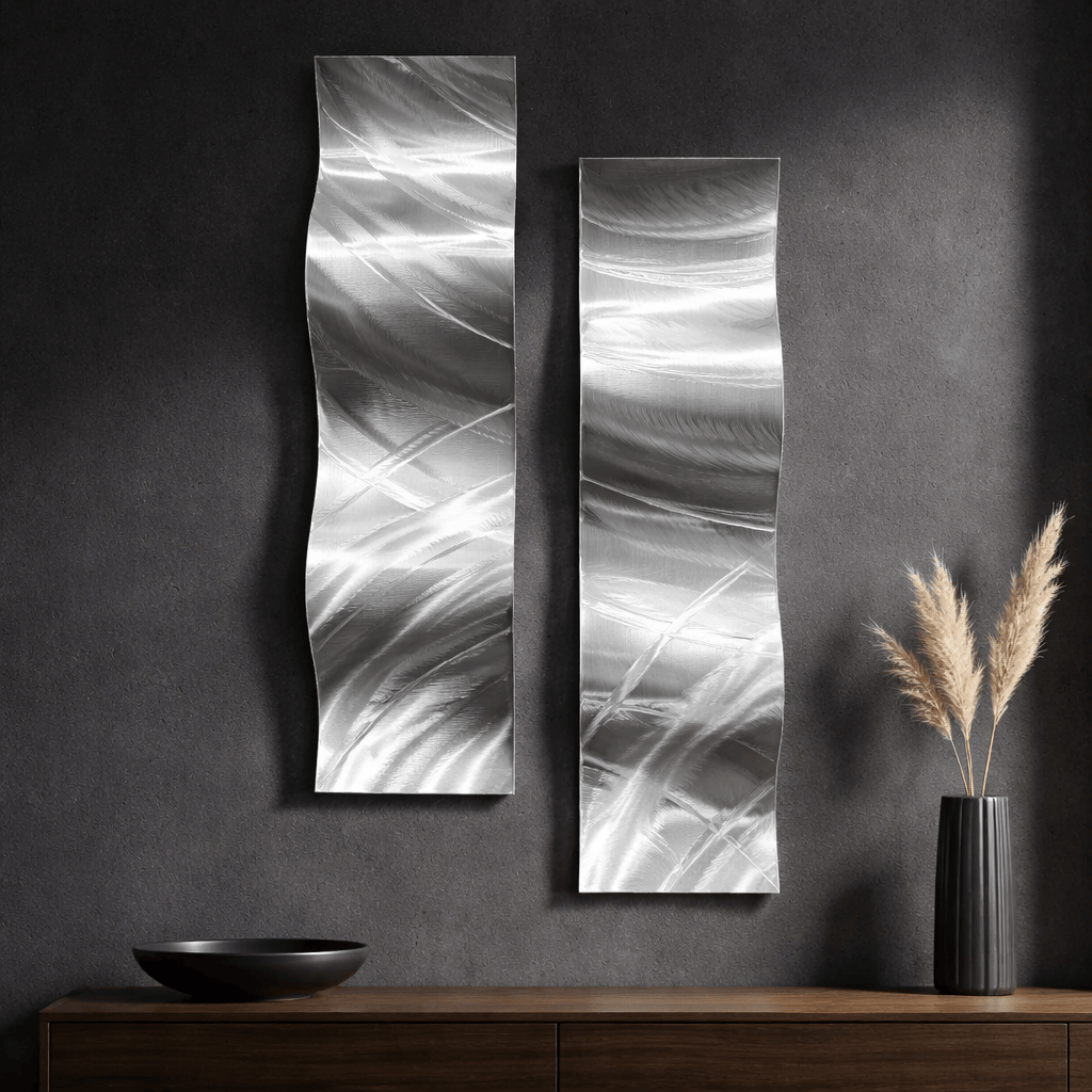 Silver Drift - Metal Wave Wall Art Set of 2 (6"x24" each) (gem w 36)