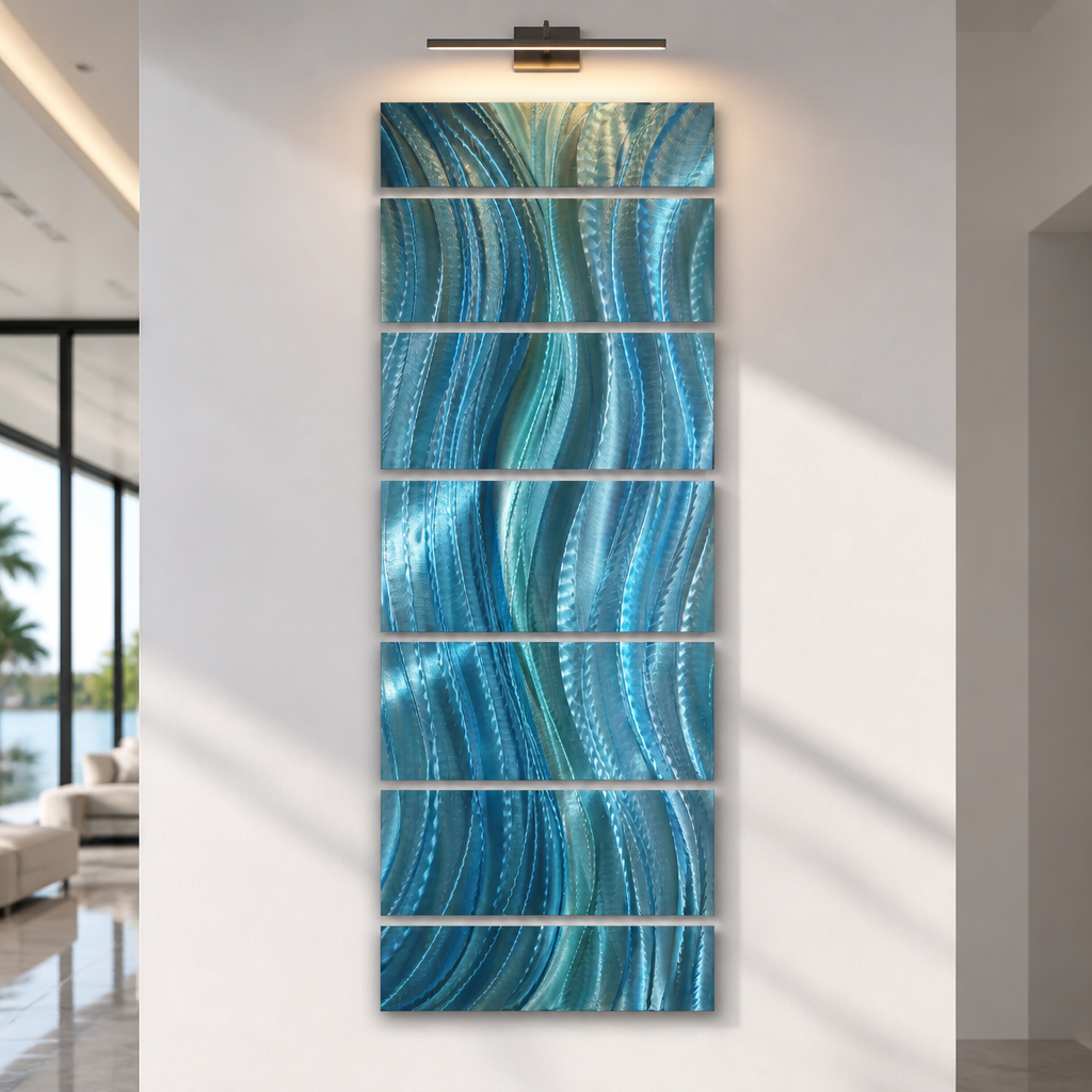 Ocean Drift - 7-Panel Blue Metal Wall Art 24"x68"