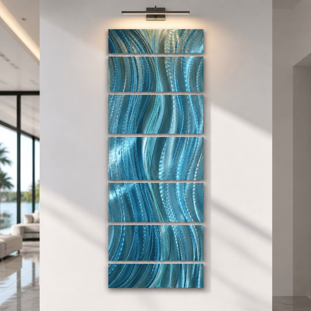 Ocean Drift - 7-Panel Blue Metal Wall Art 24"x68"