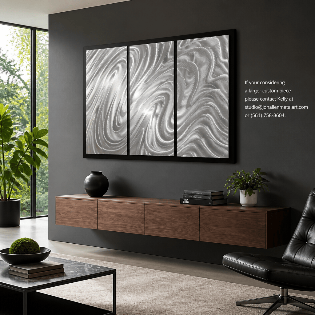The Current - Three-Panel Brushed Aluminum Wall Art 40"x27"