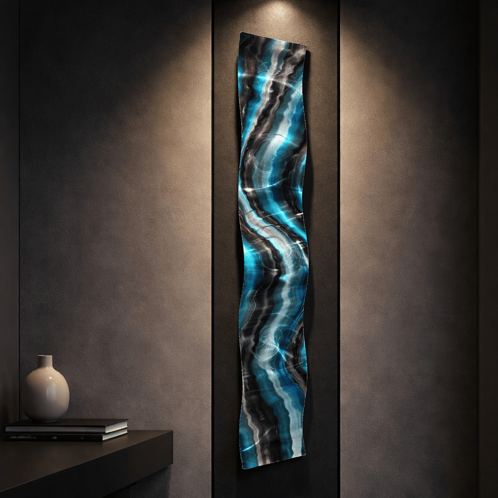Teal Tempest - Metal Wave Wall Art 6"x46"