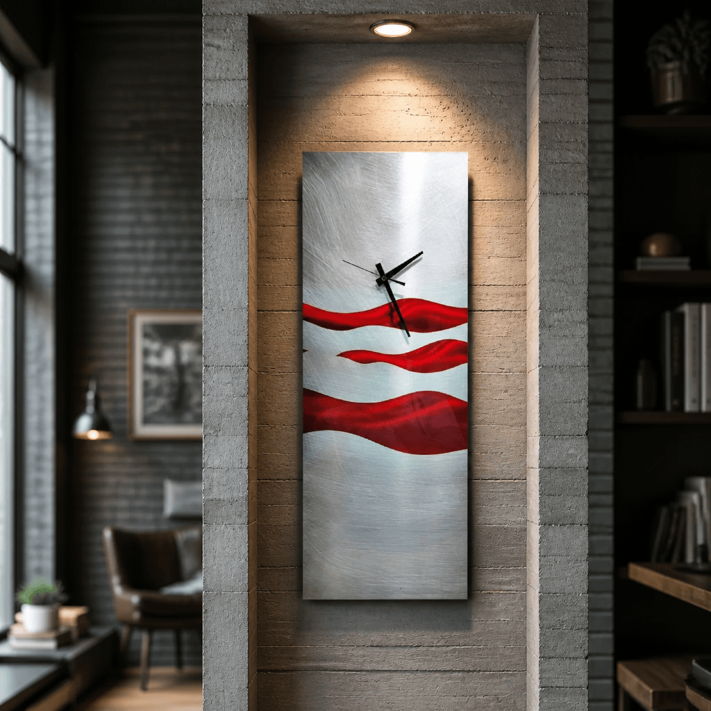 (Scarlet Current) - Metal Wall Clock 8"x24"