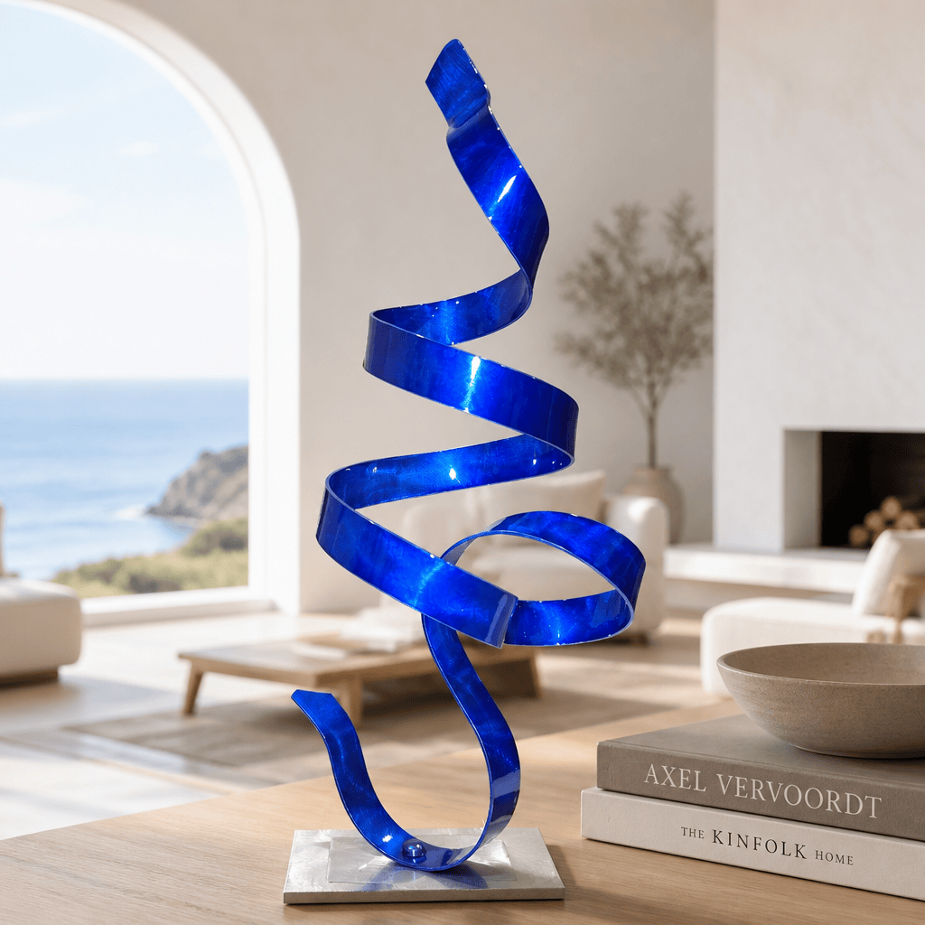 (The Coil) - Blue Metal Sculpture 18"x8"x8"