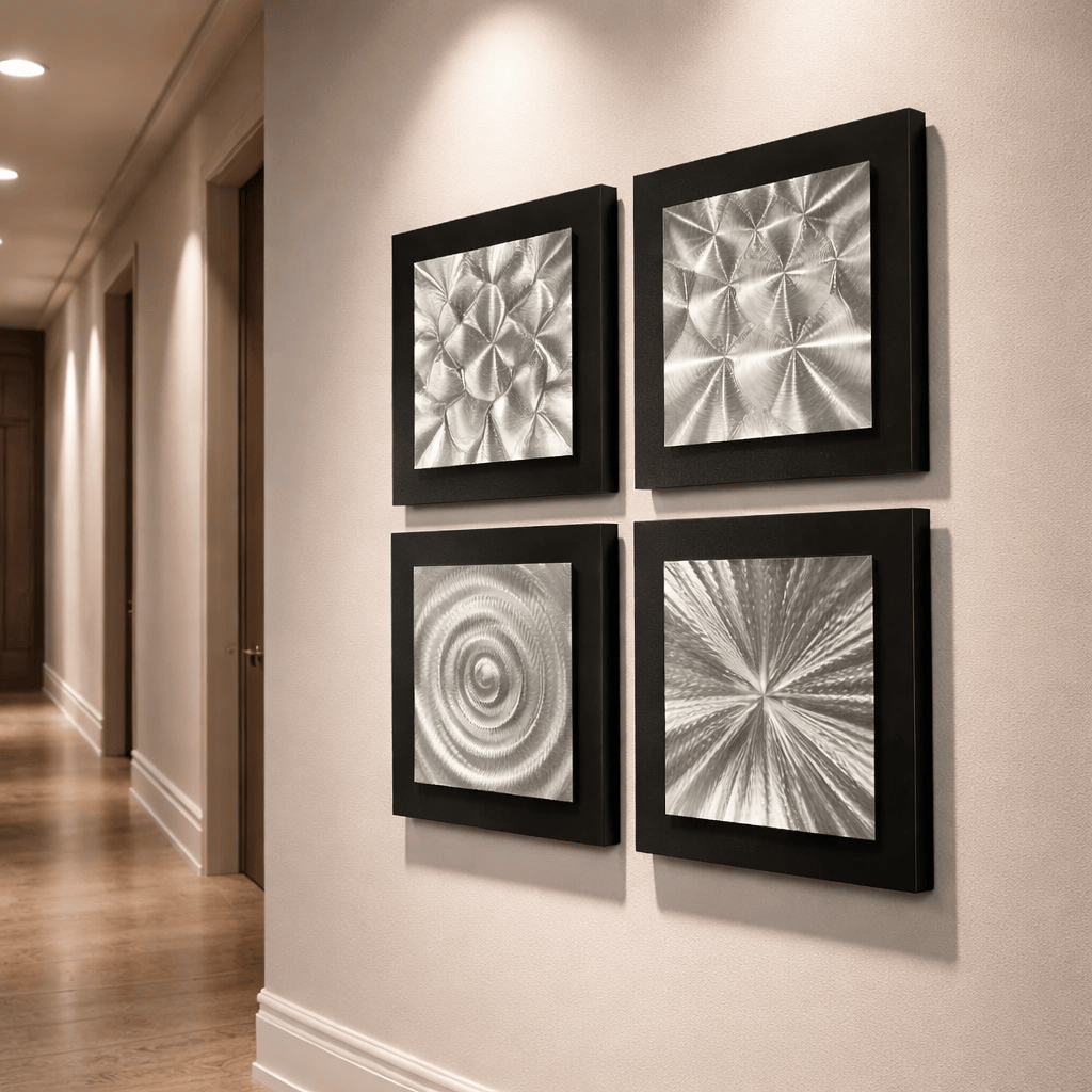 Four Elements - 4-Panel Framed Metal Wall Art Set 12"x12" Each