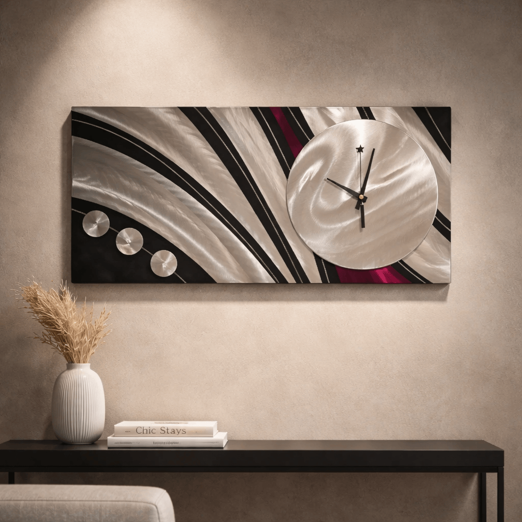 Crimson Eclipse - Metal Wall Clock 12"x24"