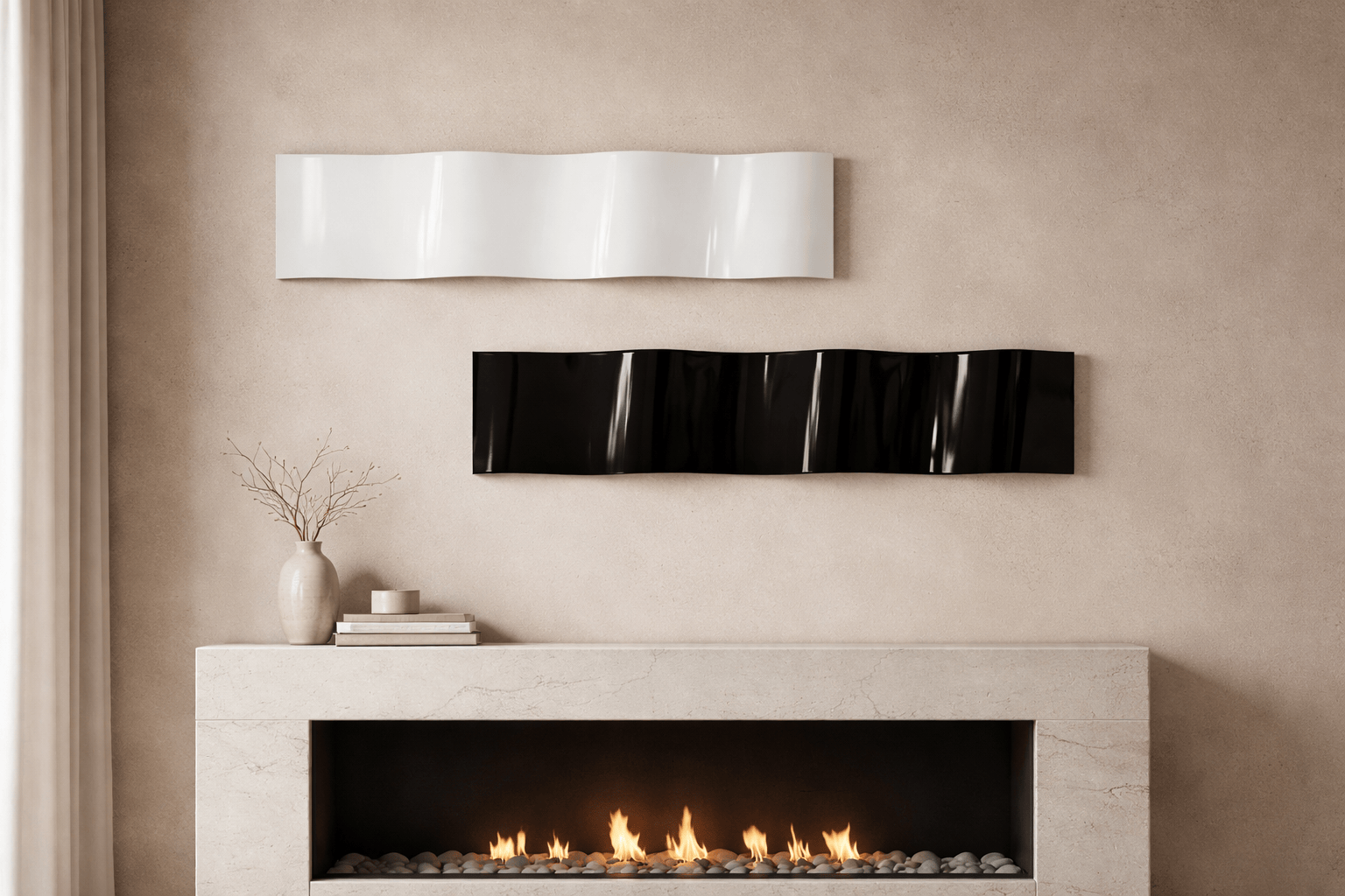 Ebony and Ivory - Metal Wave Wall Art Set 10"x46" Each