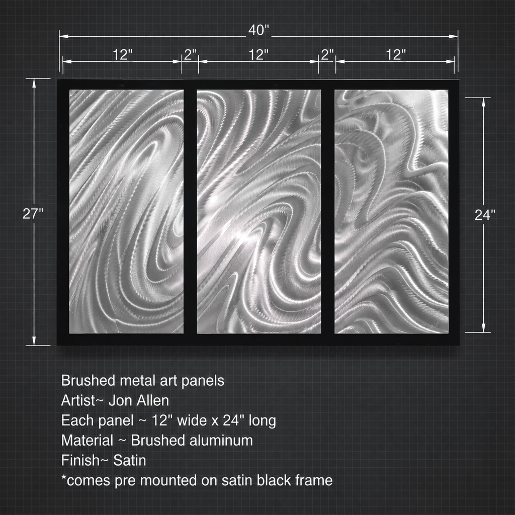 The Current - Three-Panel Brushed Aluminum Wall Art 40"x27"
