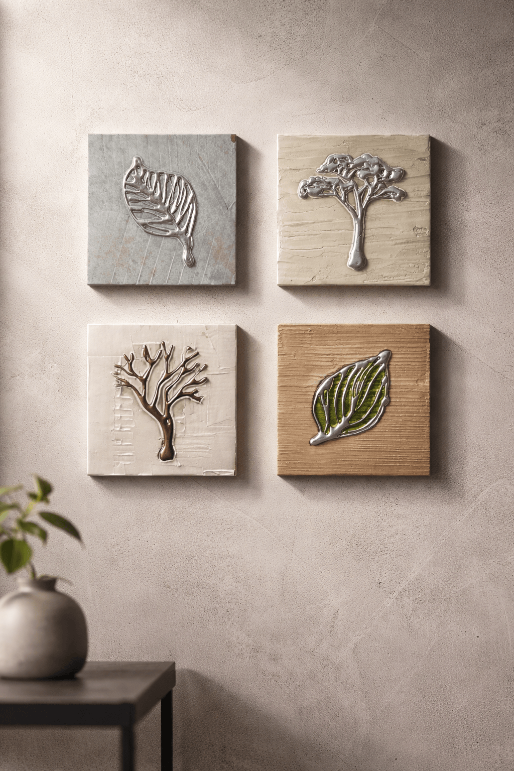 Quiet Grove - 4-Panel Metal Wall Art Set 6"x6" Each