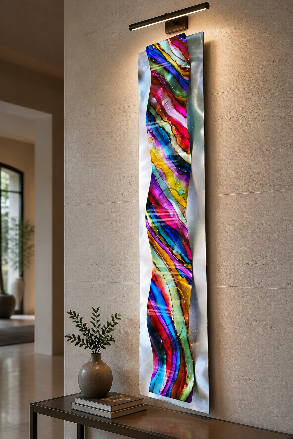 Rainbow Drift - Metal Wave Wall Art 47"x10"