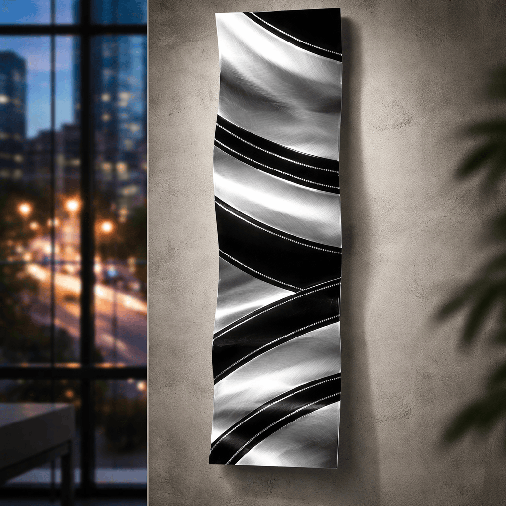 Obsidian Drift - Metal Wave Wall Art 6"x24"