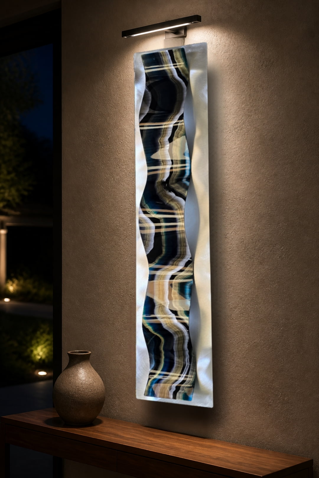 Onyx Strata - Metal Wave Wall Art 10"x47"