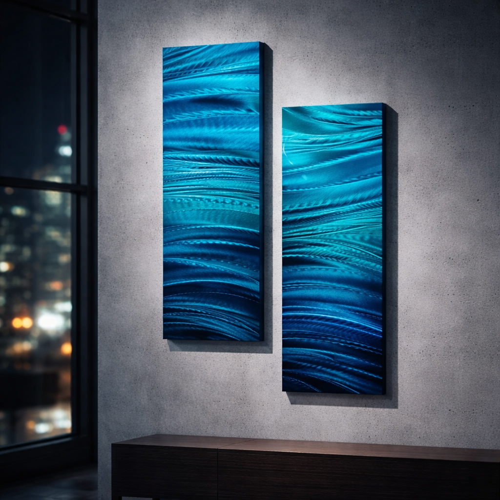 Azure Flow - Metal Wave Wall Art Set of 2 (12"x36" each) (gem p49)