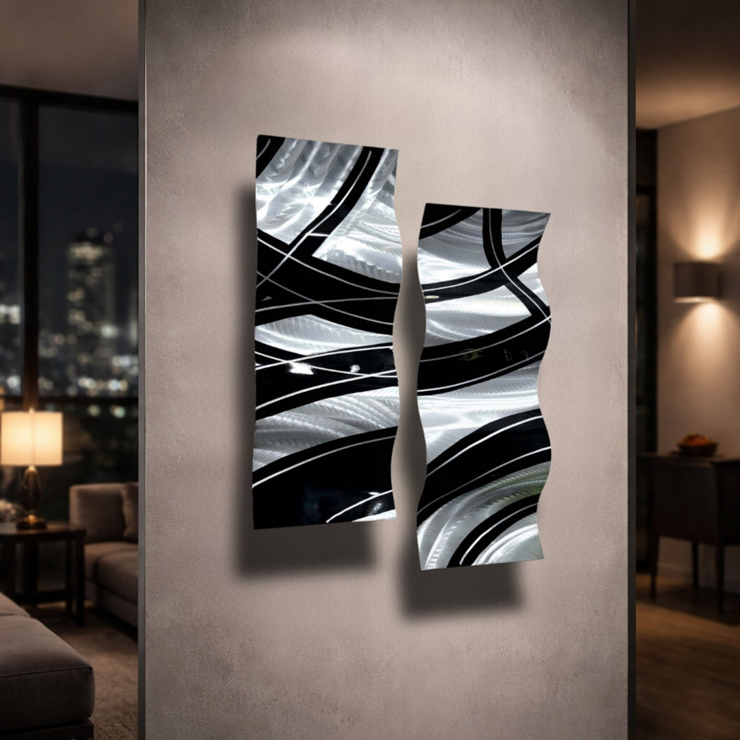Midnight Crossing - Metal Wave Wall Art Set of 2 (12"x23" each) (gem w 34)