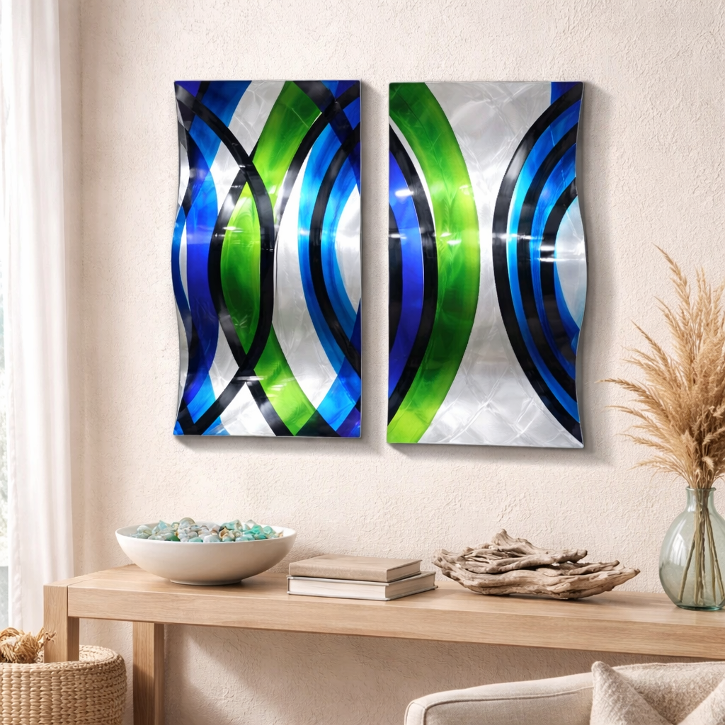 Emerald Current - Metal Wave Wall Art Set of 2 (23"x12" each) (gem w30)
