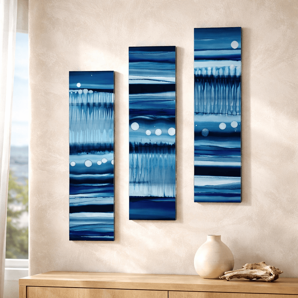 Deep Tide Trilogy - 3-Panel Metal Wall Art 6"x24" (p22)