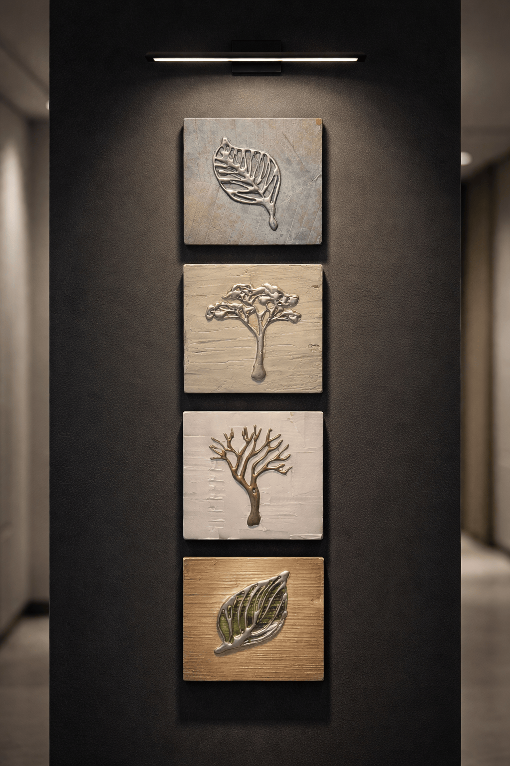Quiet Grove - 4-Panel Metal Wall Art Set 6"x6" Each