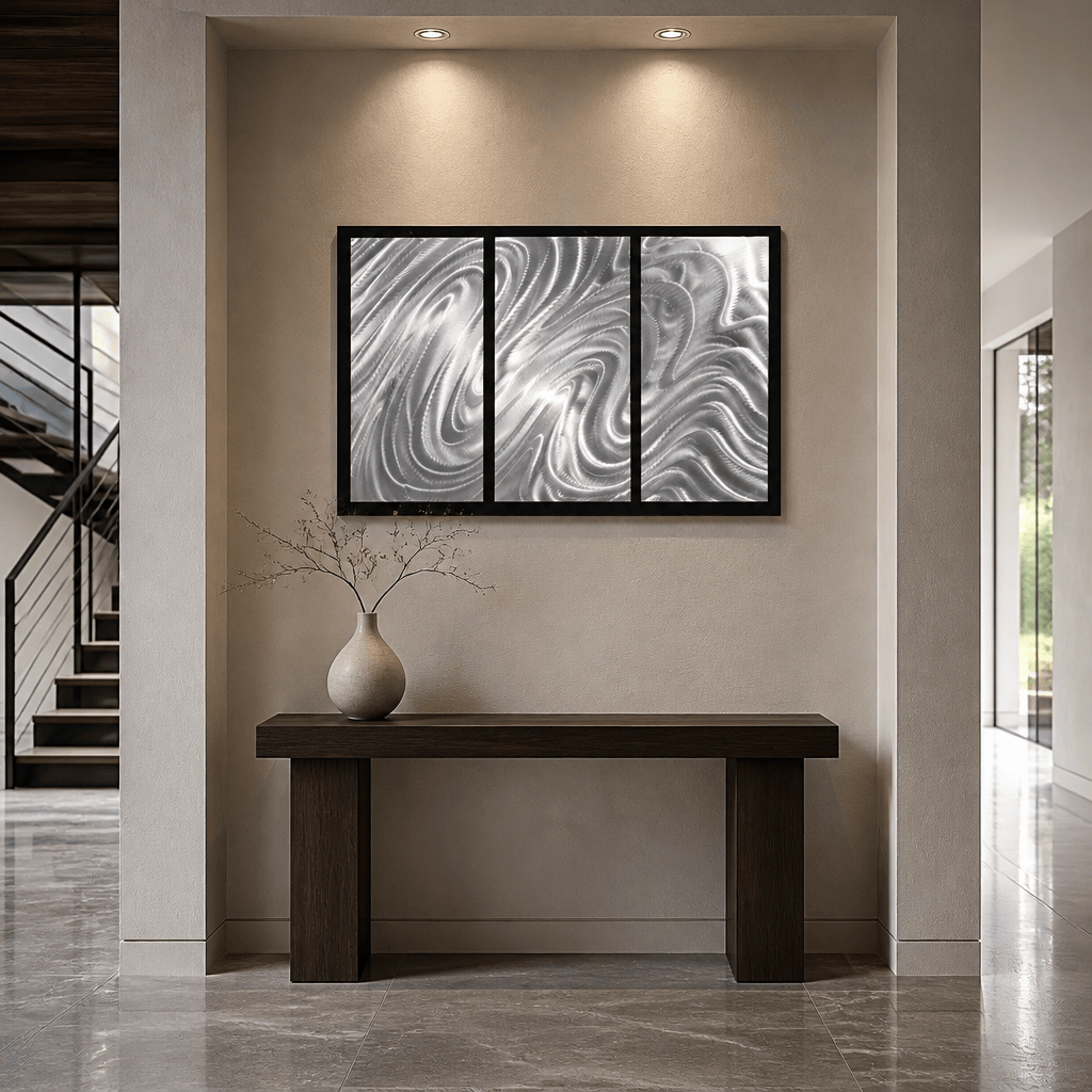 The Current - Three-Panel Brushed Aluminum Wall Art 40"x27"