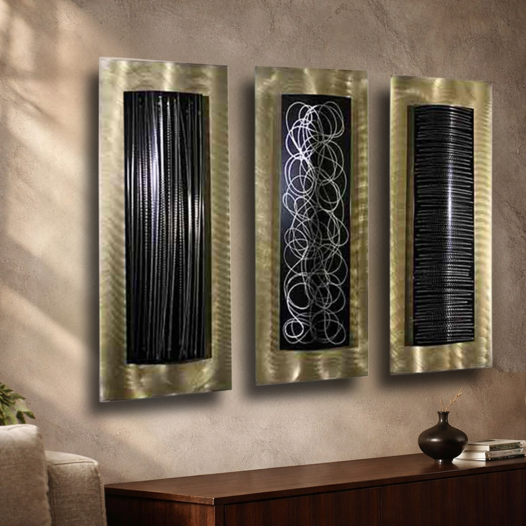 Golden Nocturne - Metal Wall Art Triptych 11"x24" (each)