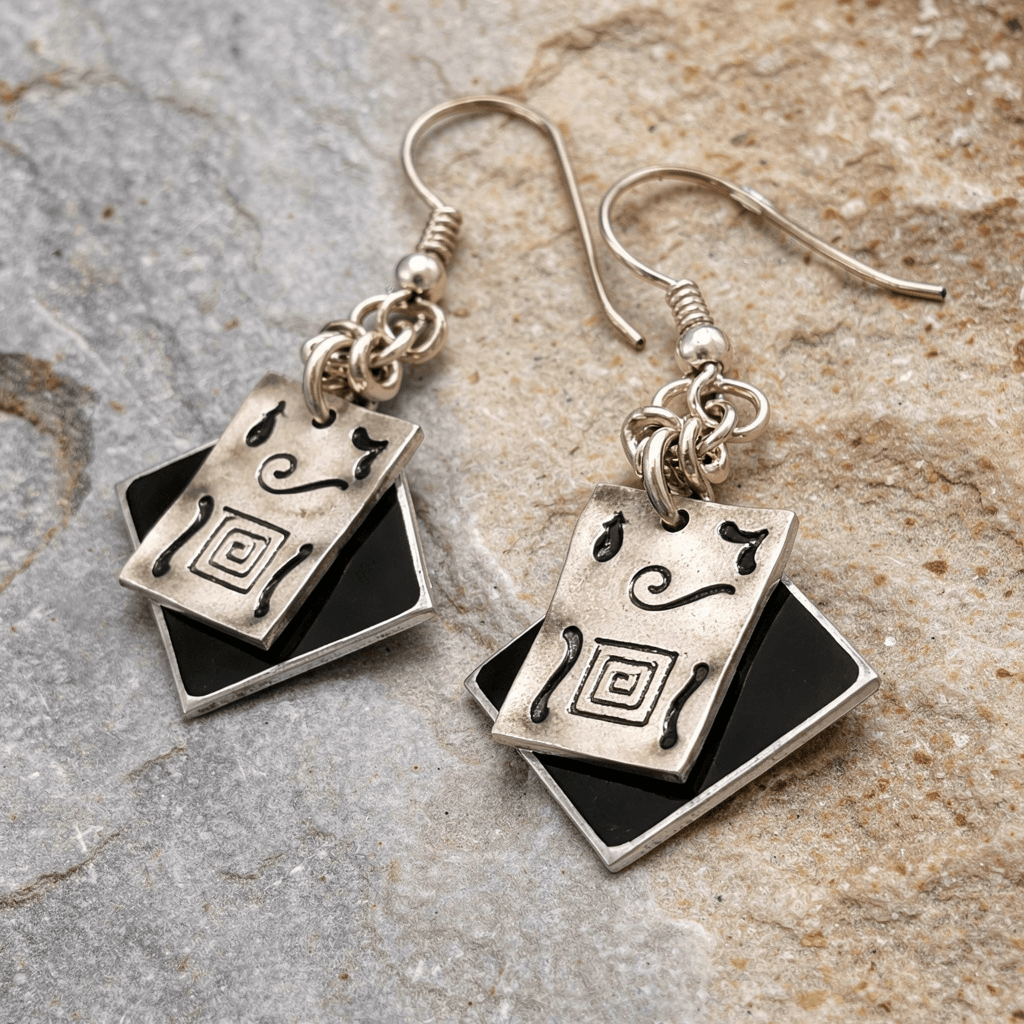 Ancient Symbols Dangle Earrings 1.5"